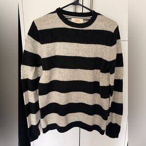 Men’s Joe Wool Pullover Sweater Black And Grey Stripes Size Small S